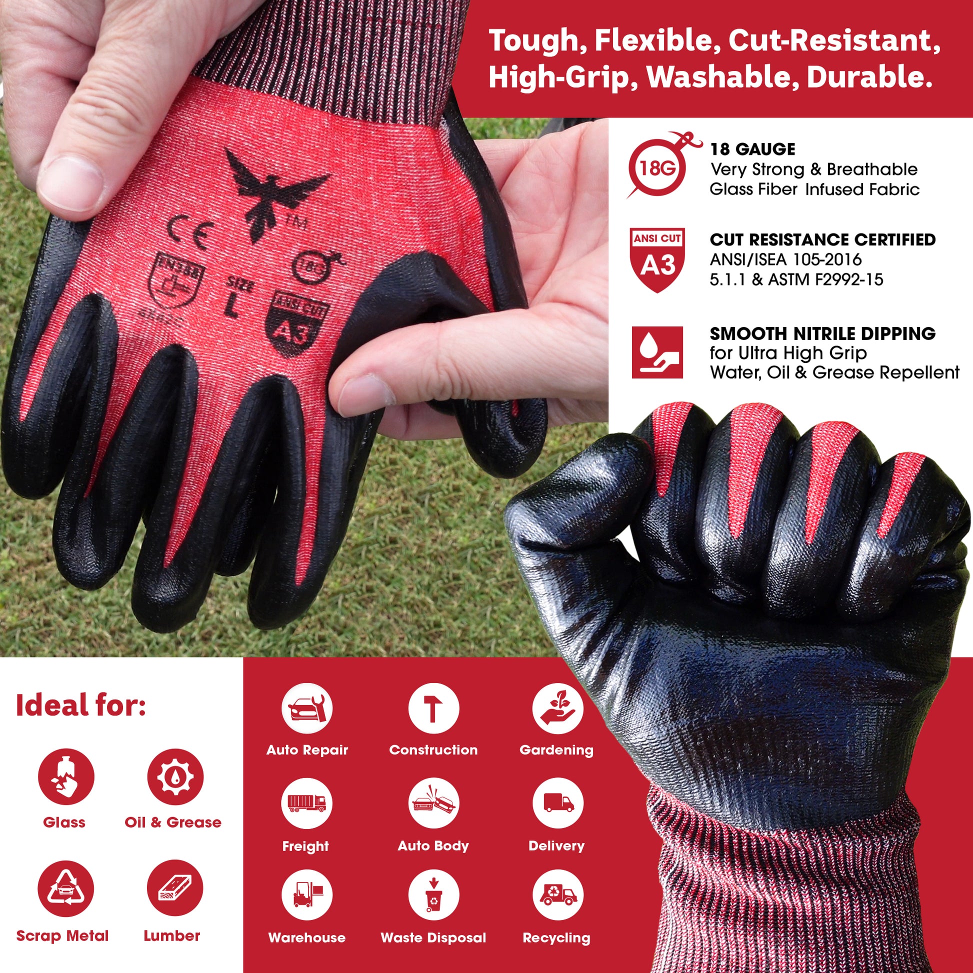 Cut Resistant Work Gloves Large / 12 Pairs